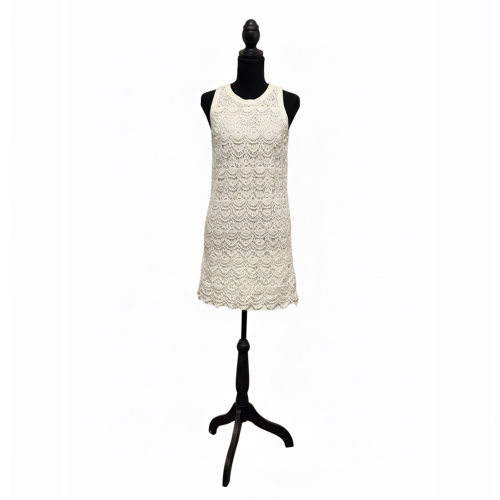 Ann Taylor Loft White Crochet Lace Sleeveless Shift Dress